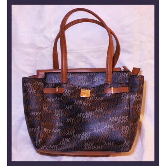 Jones NY large black, brown and white monogram handbag with brown handles - Picture 1 of 3